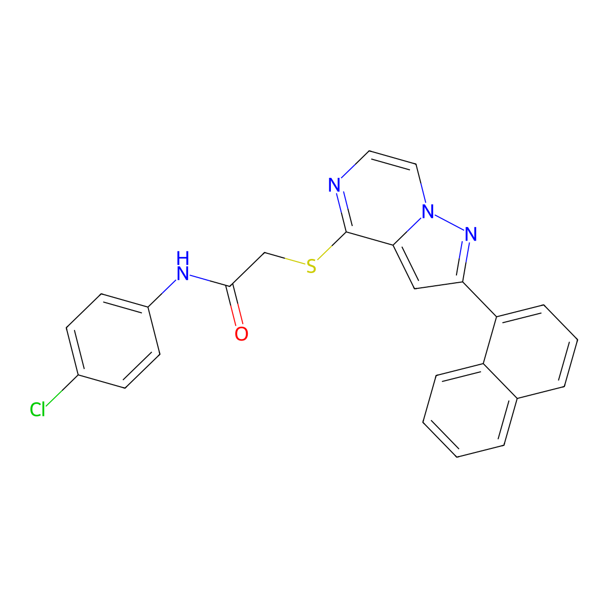 N-(4-chlorophenyl)-2-{[2-(naphthalen-1-yl)pyrazolo[1,5-a]pyrazin-4-yl]sulfanyl}acetamide molecular structure, CAS 1040658-85-2