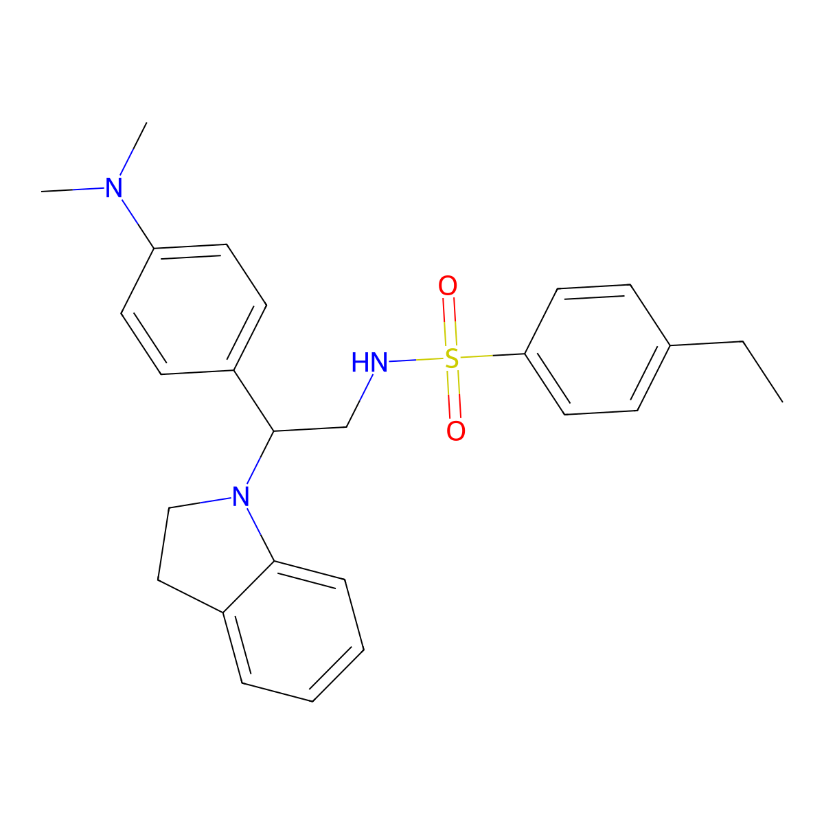 N-(2-(4-(dimethylamino)phenyl)-2-(indolin-1-yl)ethyl)-4-ethylbenzenesulfonamide molecular structure, CAS 1040658-89-6