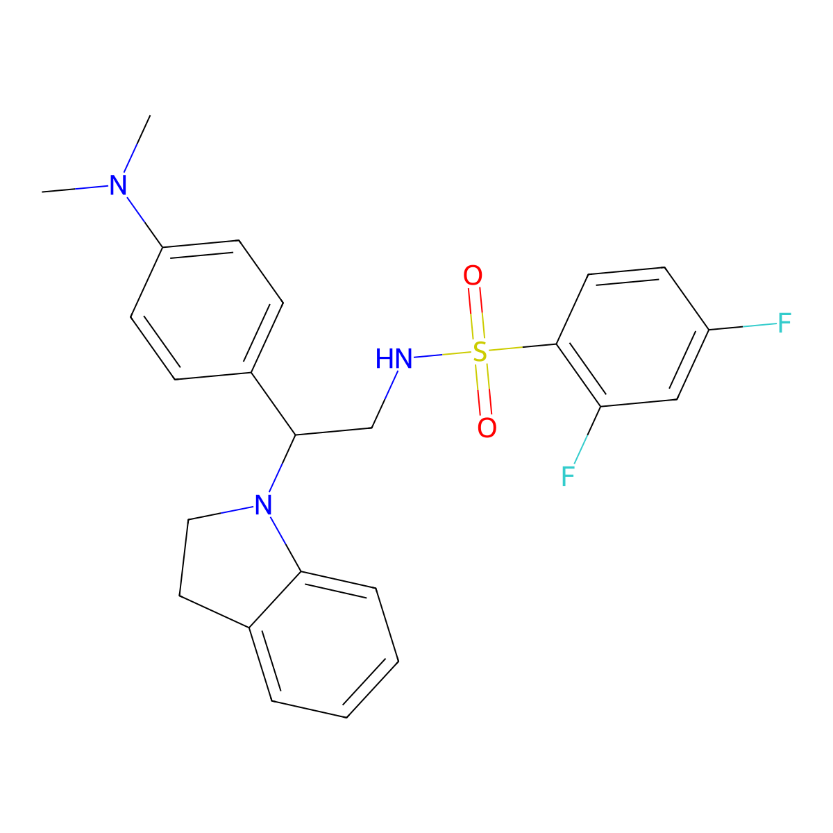 N-(2-(4-(dimethylamino)phenyl)-2-(indolin-1-yl)ethyl)-2,4-difluorobenzenesulfonamide molecular structure, CAS 1040658-94-3