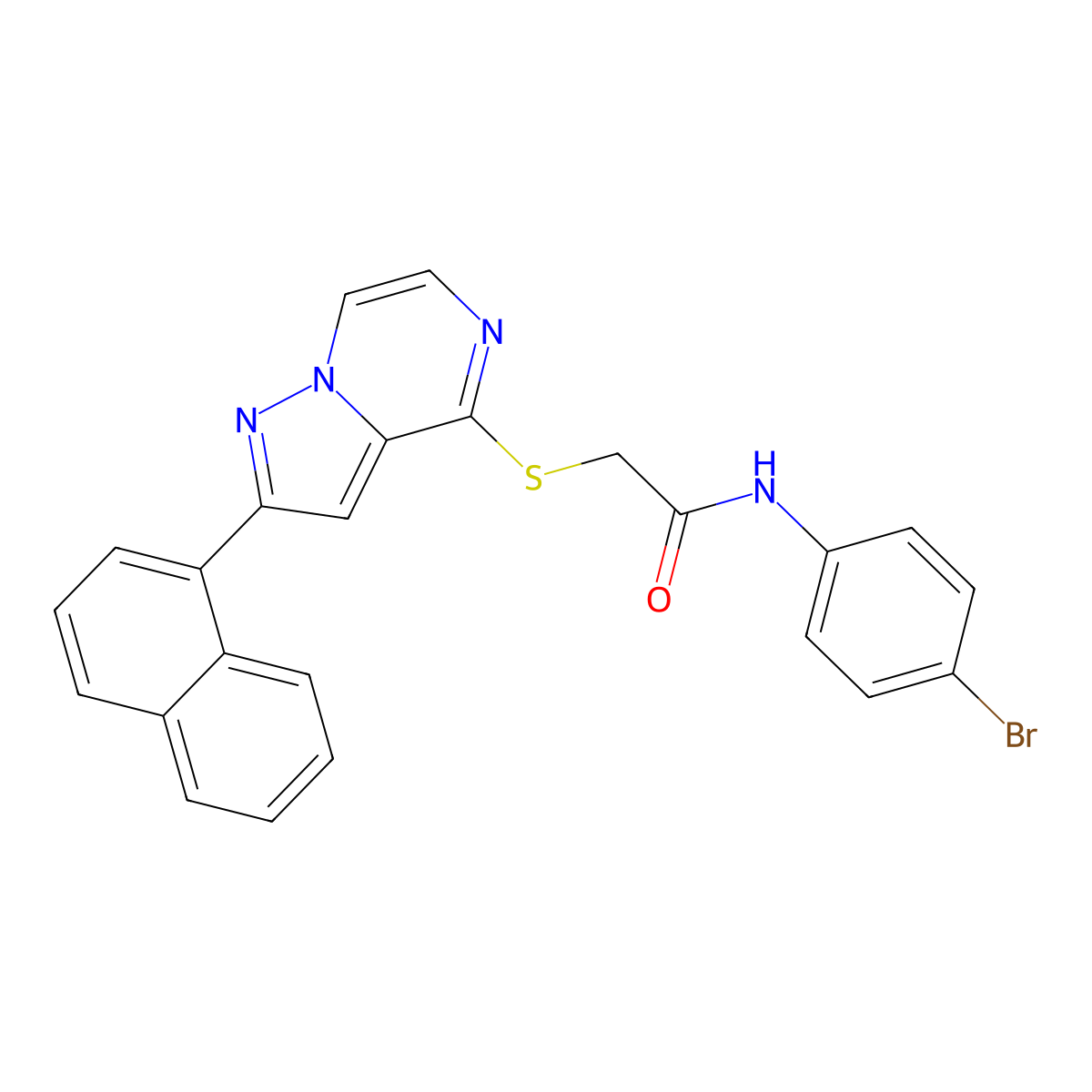 N-(4-bromophenyl)-2-{[2-(naphthalen-1-yl)pyrazolo[1,5-a]pyrazin-4-yl]sulfanyl}acetamide molecular structure, CAS 1040658-95-4