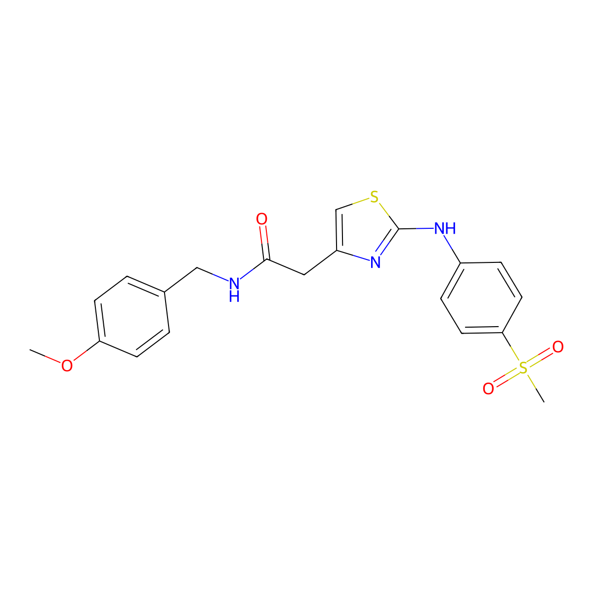 2-{2-[(4-methanesulfonylphenyl)amino]-1,3-thiazol-4-yl}-N-[(4-methoxyphenyl)methyl]acetamide molecular structure, CAS 1040658-96-5