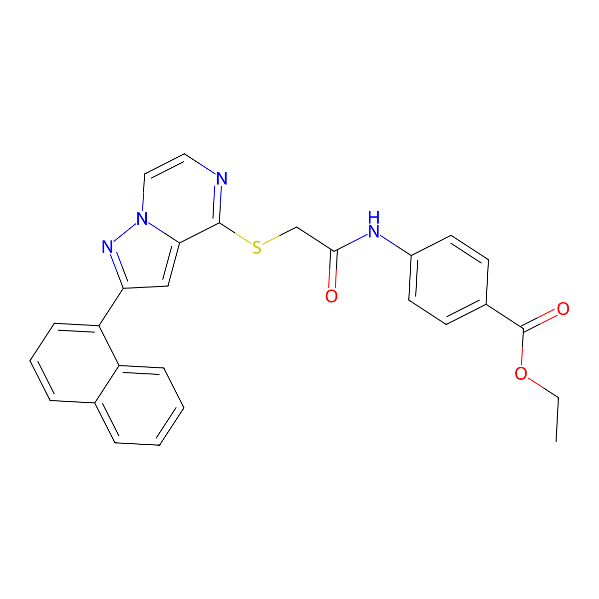 Ethyl 4-(2-{[2-(naphthalen-1-YL)pyrazolo[1,5-A]pyrazin-4-YL]sulfanyl}acetamido)benzoate molecular structure, CAS 1040659-05-9