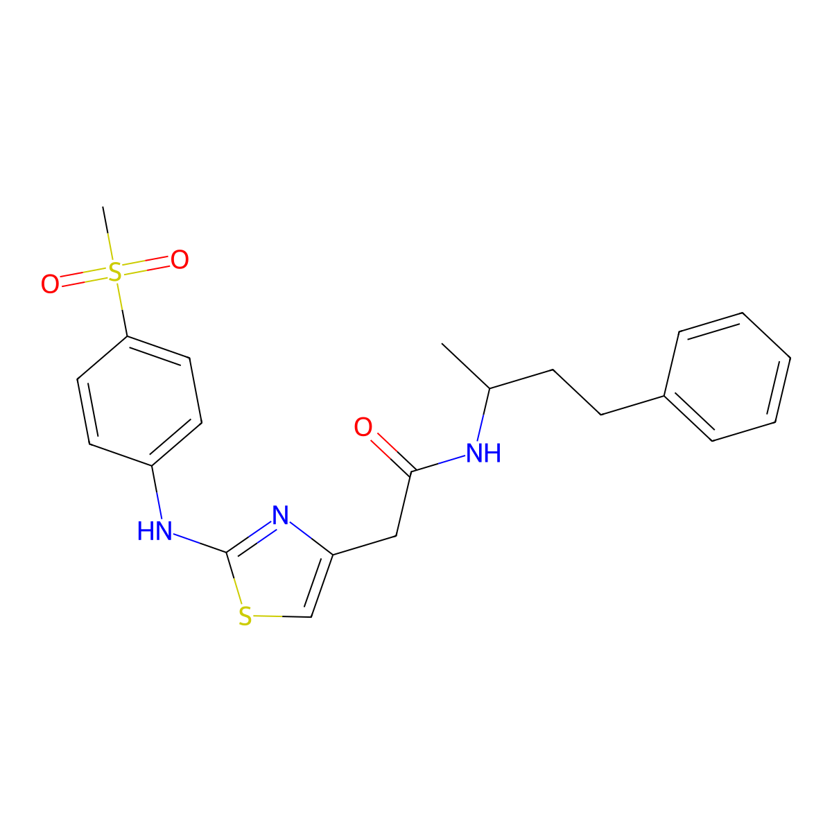 2-{2-[(4-methanesulfonylphenyl)amino]-1,3-thiazol-4-yl}-N-(4-phenylbutan-2-yl)acetamide molecular structure, CAS 1040659-06-0