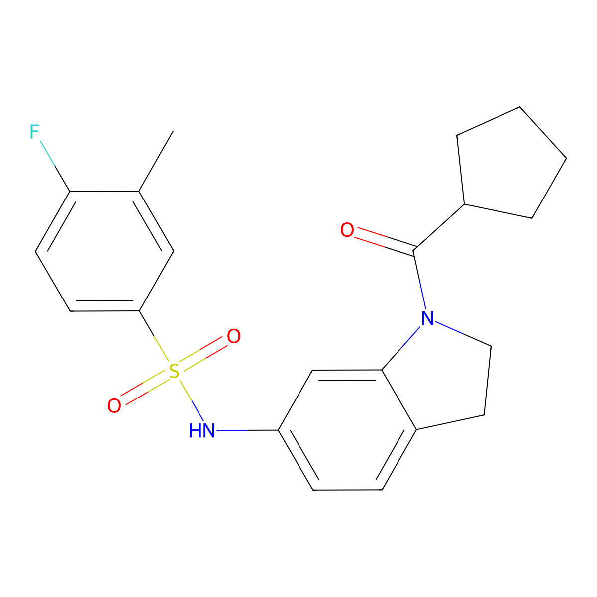 N-(1-(cyclopentanecarbonyl)indolin-6-yl)-4-fluoro-3-methylbenzenesulfonamide molecular structure, CAS 1040659-07-1