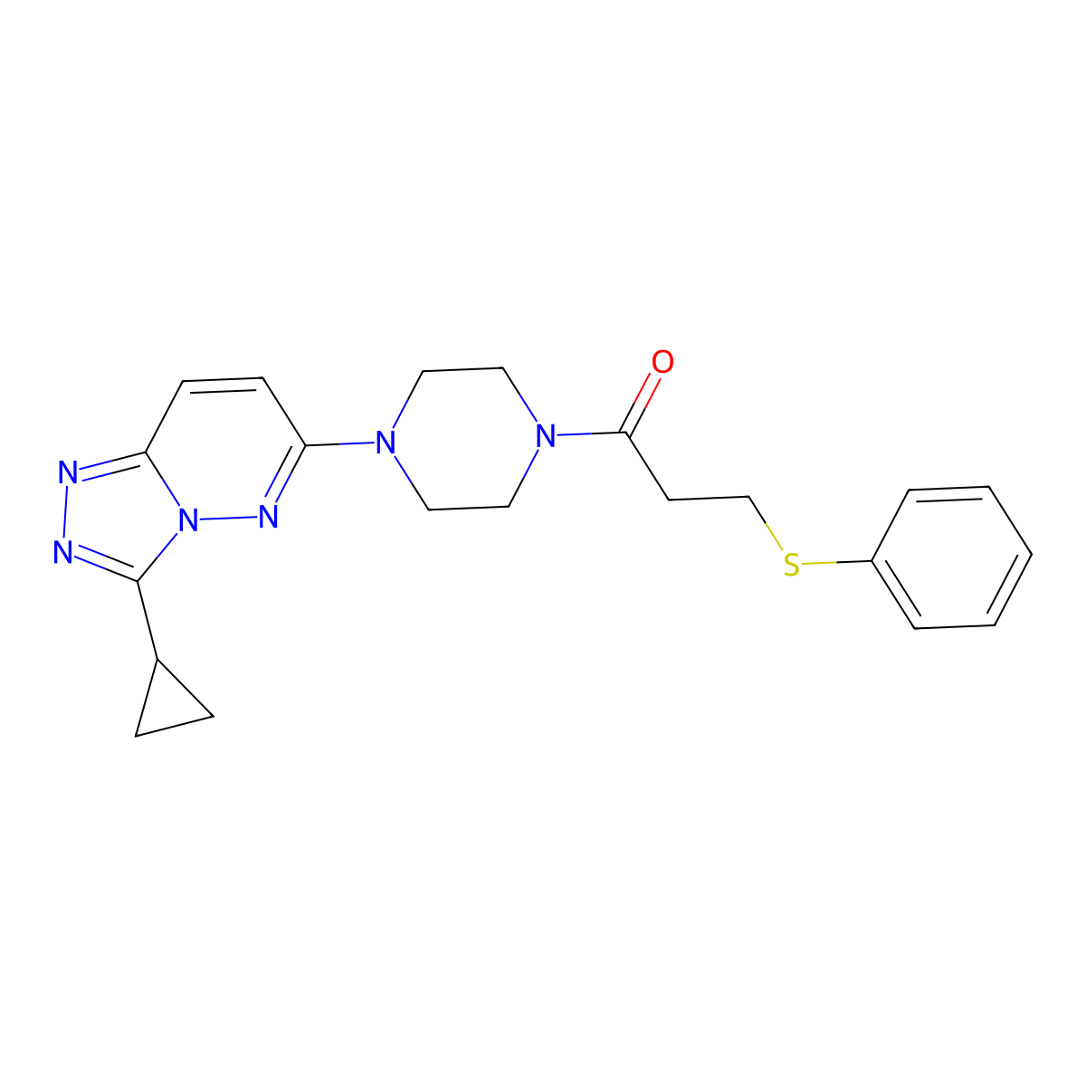 1-(4-(3-Cyclopropyl-[1,2,4]triazolo[4,3-b]pyridazin-6-yl)piperazin-1-yl)-3-(phenylthio)propan-1-one molecular structure, CAS 1040659-08-2