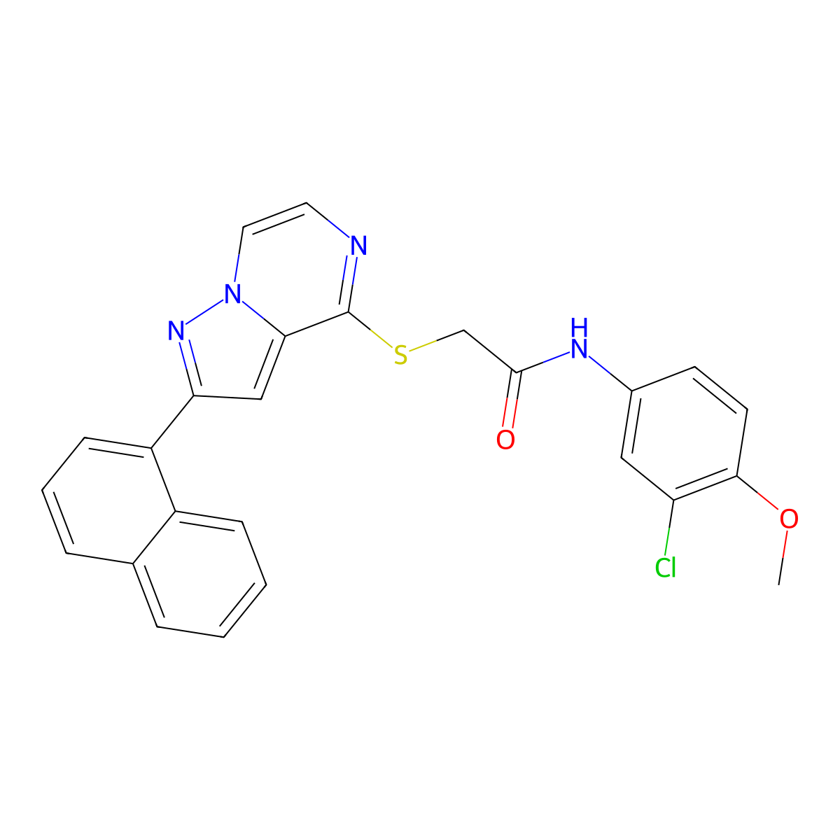 N-(3-chloro-4-methoxyphenyl)-2-{[2-(naphthalen-1-yl)pyrazolo[1,5-a]pyrazin-4-yl]sulfanyl}acetamide molecular structure, CAS 1040659-20-8