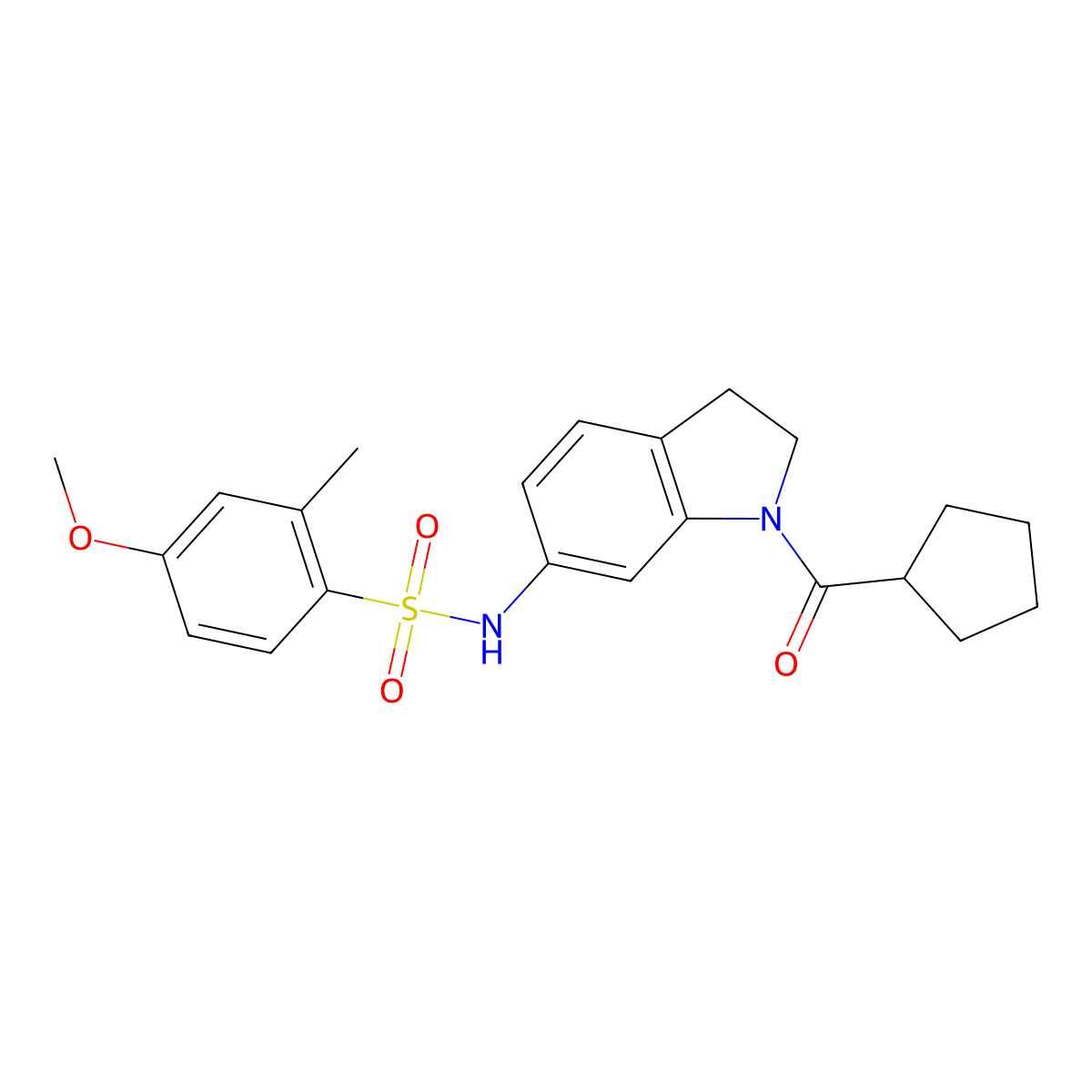 N-(1-(cyclopentanecarbonyl)indolin-6-yl)-4-methoxy-2-methylbenzenesulfonamide molecular structure, CAS 1040659-22-0