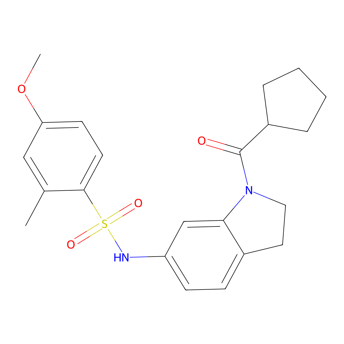 N-(1-(cyclopentanecarbonyl)indolin-6-yl)-4-methoxy-2-methylbenzenesulfonamide molecular structure, CAS 1040659-22-0