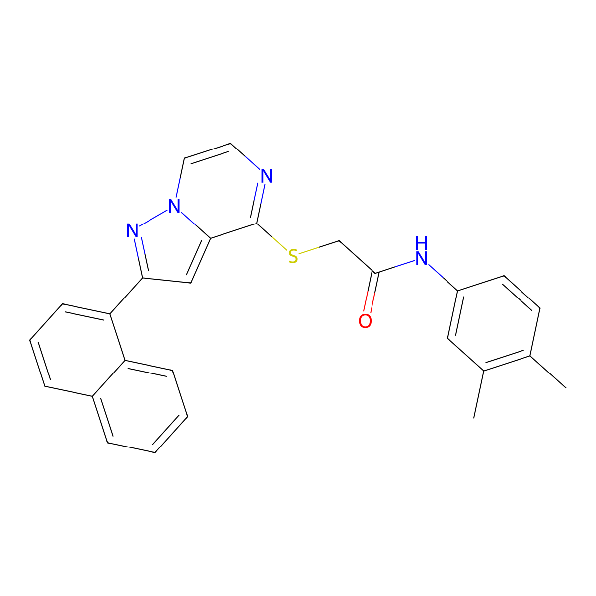 N-(3,4-dimethylphenyl)-2-{[2-(naphthalen-1-yl)pyrazolo[1,5-a]pyrazin-4-yl]sulfanyl}acetamide molecular structure, CAS 1040659-25-3