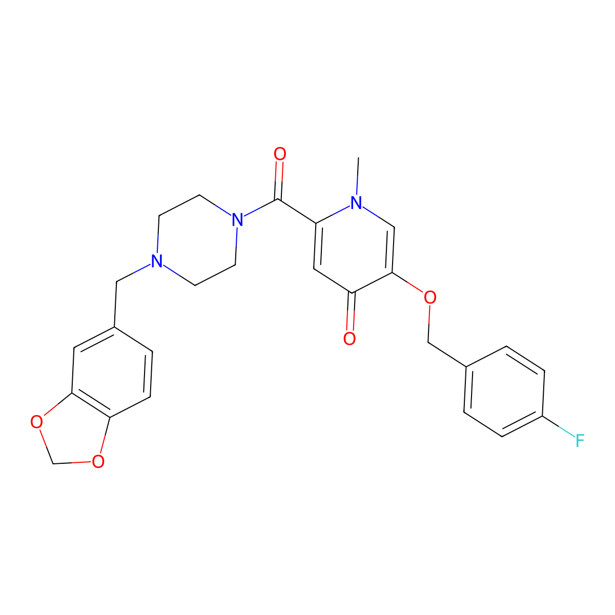 2-(4-(benzo[d][1,3]dioxol-5-ylmethyl)piperazine-1-carbonyl)-5-((4-fluorobenzyl)oxy)-1-methylpyridin-4(1H)-one molecular structure, CAS 1040659-28-6