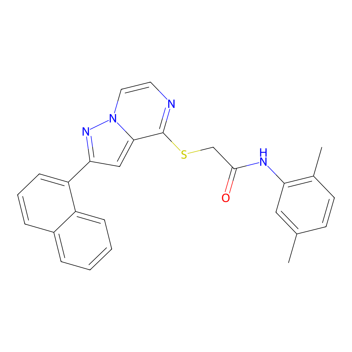 N-(2,5-dimethylphenyl)-2-{[2-(naphthalen-1-yl)pyrazolo[1,5-a]pyrazin-4-yl]sulfanyl}acetamide molecular structure, CAS 1040659-30-0
