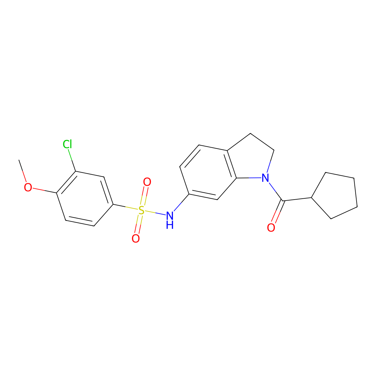 3-chloro-N-(1-(cyclopentanecarbonyl)indolin-6-yl)-4-methoxybenzenesulfonamide molecular structure, CAS 1040659-32-2