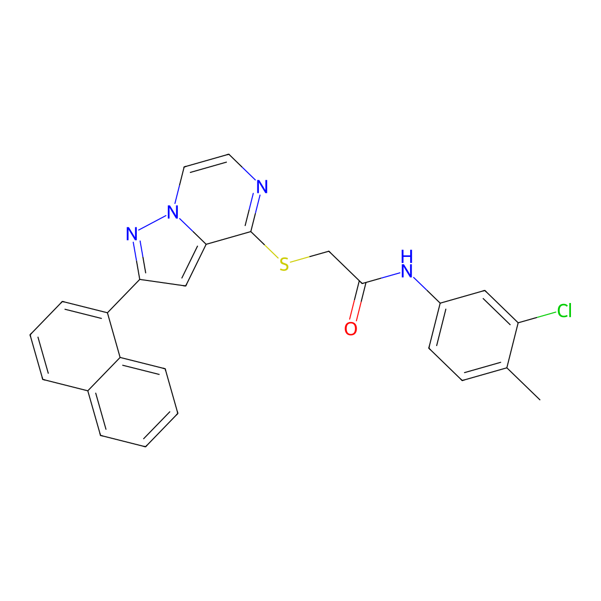 N-(3-chloro-4-methylphenyl)-2-{[2-(naphthalen-1-yl)pyrazolo[1,5-a]pyrazin-4-yl]sulfanyl}acetamide molecular structure, CAS 1040659-35-5