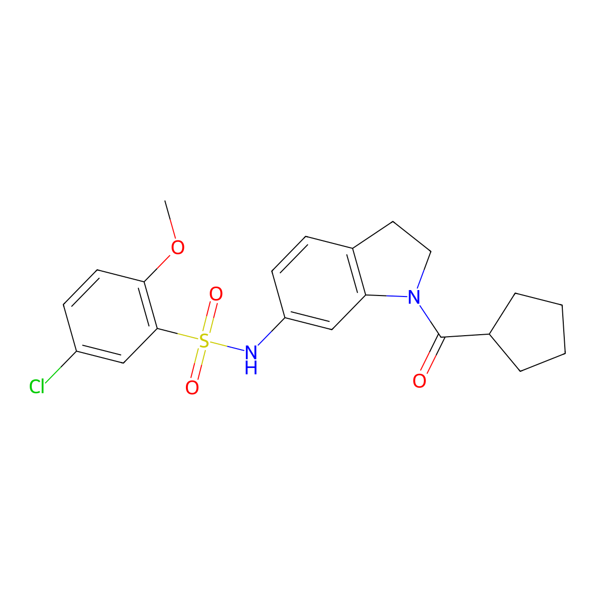 5-chloro-N-(1-(cyclopentanecarbonyl)indolin-6-yl)-2-methoxybenzenesulfonamide molecular structure, CAS 1040659-37-7