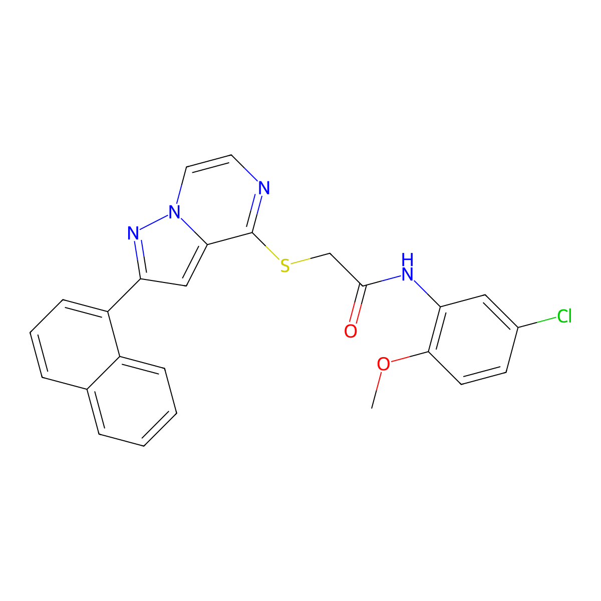 N-(5-chloro-2-methoxyphenyl)-2-{[2-(naphthalen-1-yl)pyrazolo[1,5-a]pyrazin-4-yl]sulfanyl}acetamide molecular structure, CAS 1040659-40-2