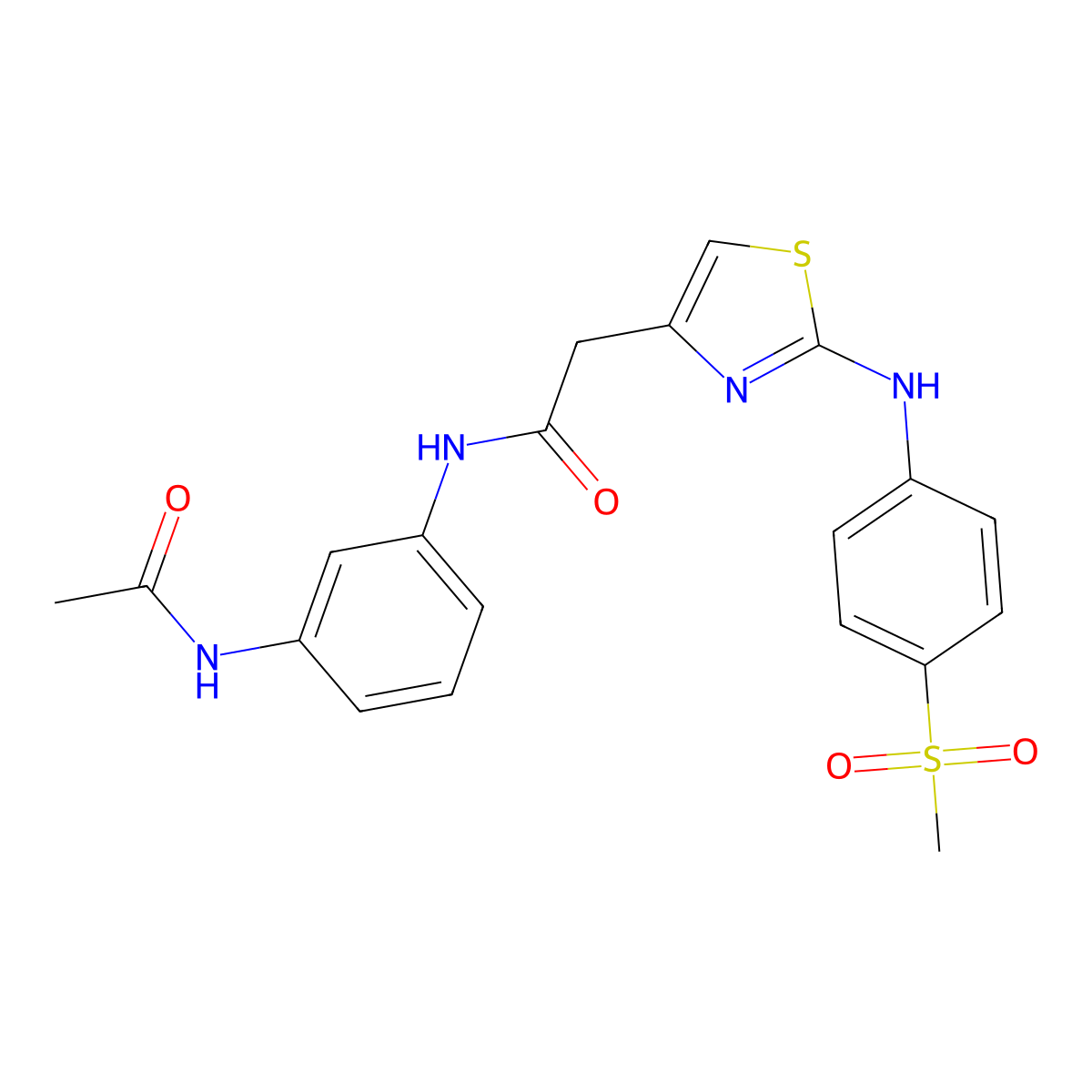 N-(3-acetamidophenyl)-2-{2-[(4-methanesulfonylphenyl)amino]-1,3-thiazol-4-yl}acetamide molecular structure, CAS 1040659-41-3