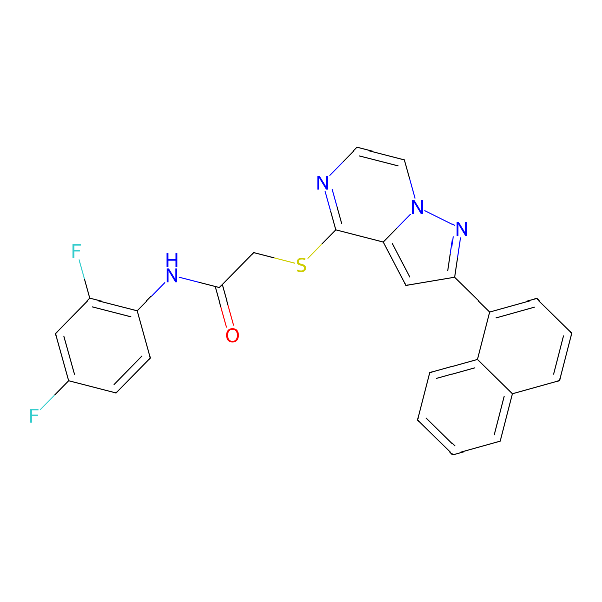 N-(2,4-difluorophenyl)-2-{[2-(naphthalen-1-yl)pyrazolo[1,5-a]pyrazin-4-yl]sulfanyl}acetamide molecular structure, CAS 1040659-45-7
