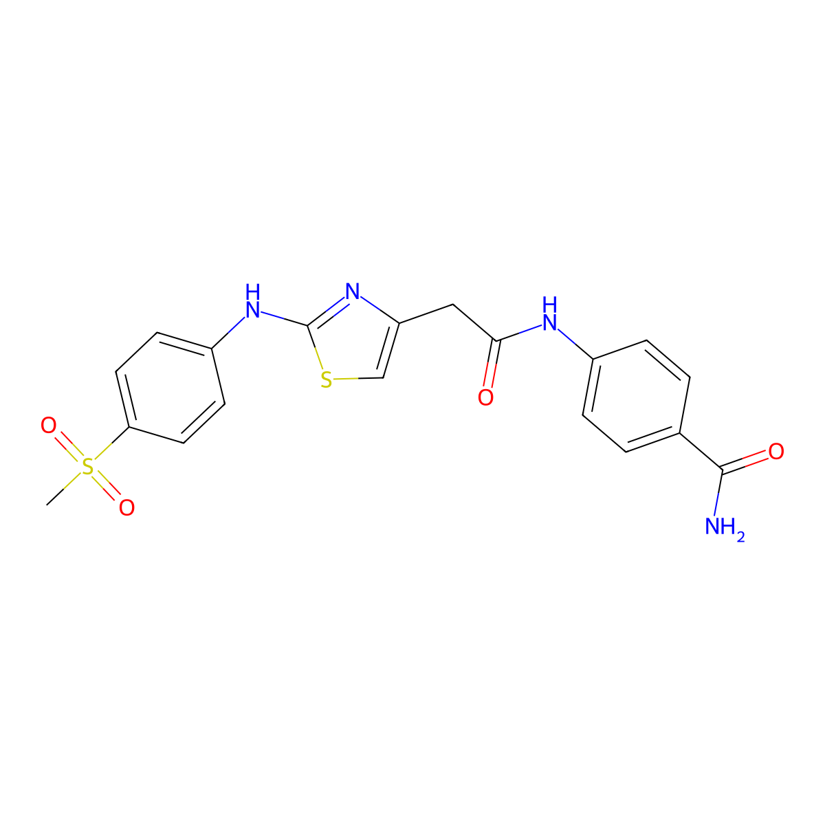 4-(2-{2-[(4-Methanesulfonylphenyl)amino]-1,3-thiazol-4-yl}acetamido)benzamide molecular structure, CAS 1040659-46-8