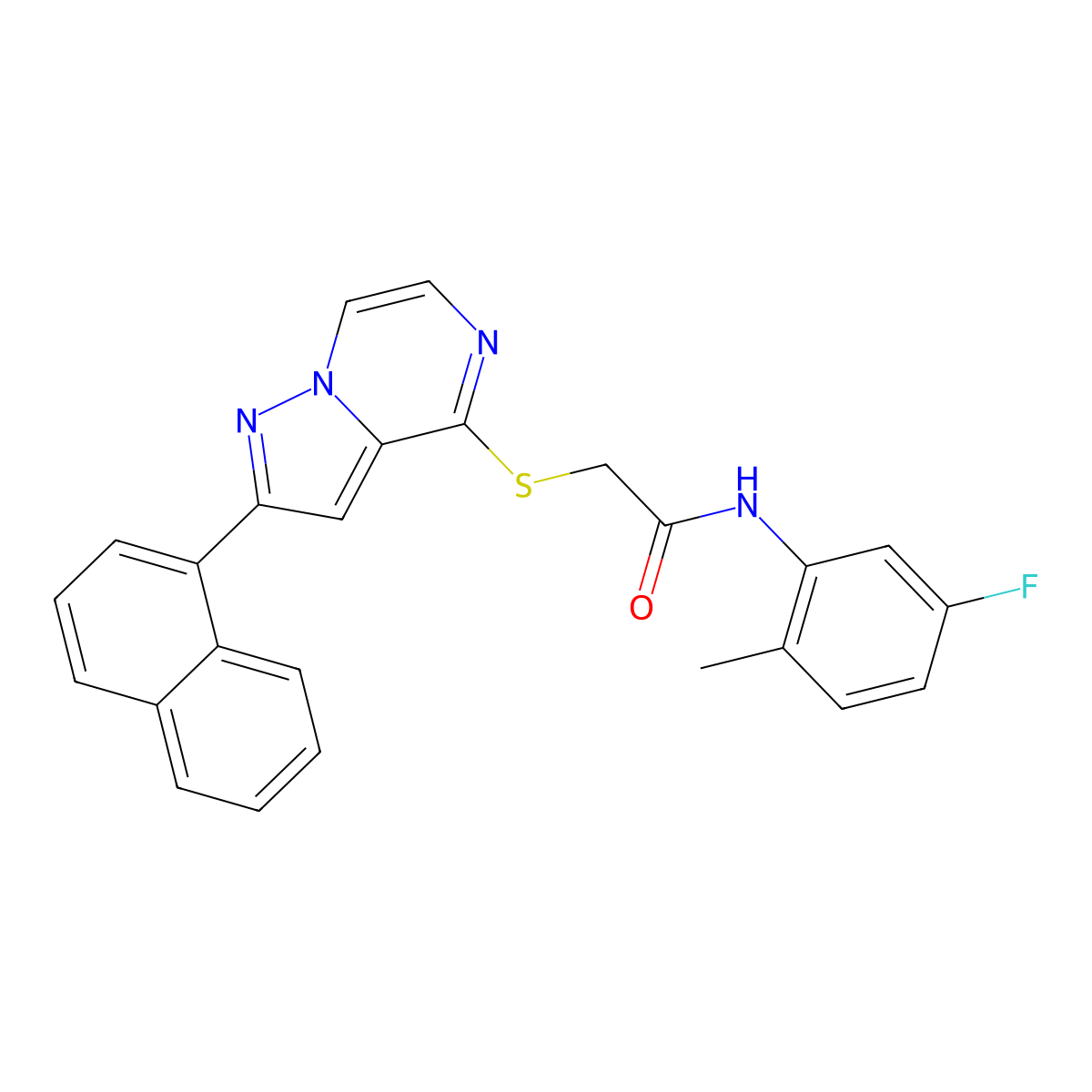 N-(5-fluoro-2-methylphenyl)-2-{[2-(naphthalen-1-yl)pyrazolo[1,5-a]pyrazin-4-yl]sulfanyl}acetamide molecular structure, CAS 1040659-50-4