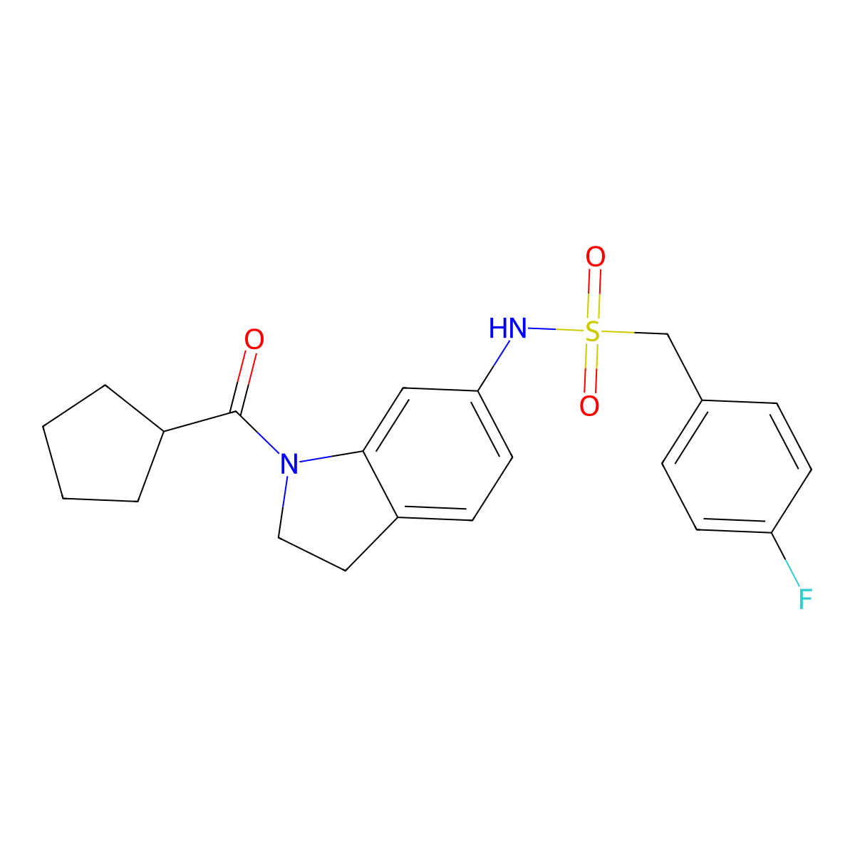 N-(1-cyclopentanecarbonyl-2,3-dihydro-1H-indol-6-yl)-1-(4-fluorophenyl)methanesulfonamide molecular structure, CAS 1040659-52-6