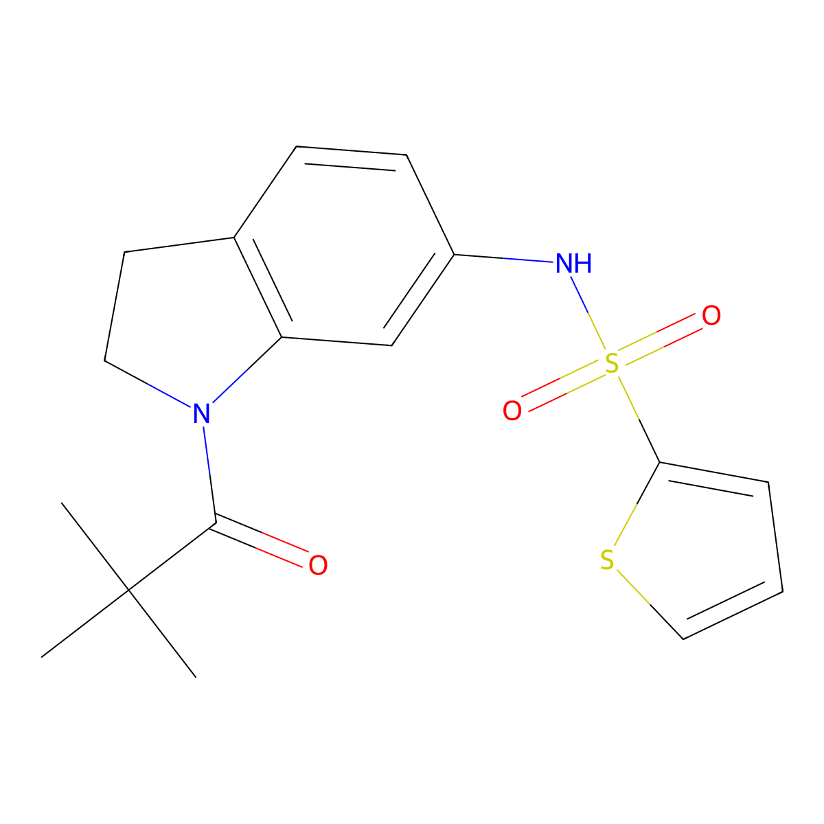 N-(1-pivaloylindolin-6-yl)thiophene-2-sulfonamide molecular structure, CAS 1040659-61-7