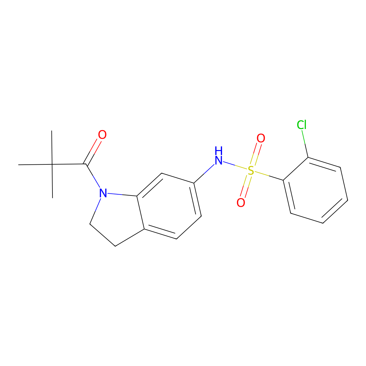 2-chloro-N-(1-pivaloylindolin-6-yl)benzenesulfonamide molecular structure, CAS 1040659-66-2