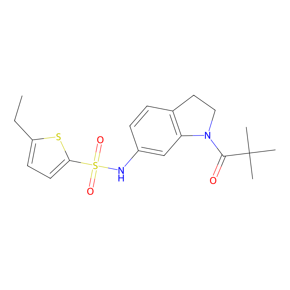 N-[1-(2,2-dimethylpropanoyl)-2,3-dihydro-1H-indol-6-yl]-5-ethylthiophene-2-sulfonamide molecular structure, CAS 1040659-96-8