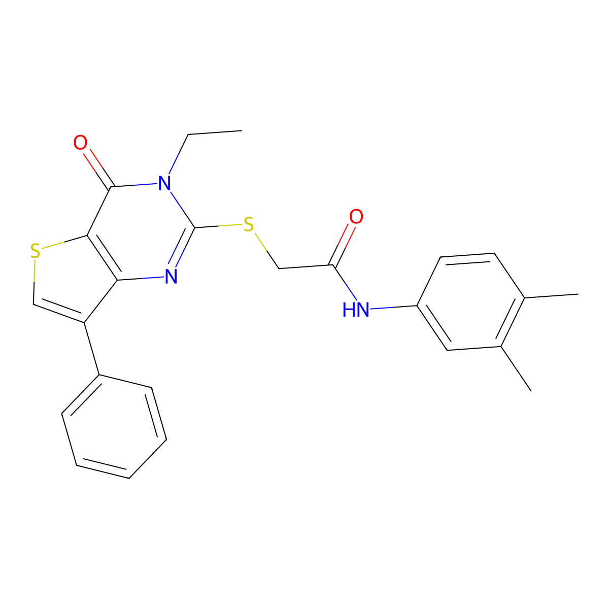N-(3,4-dimethylphenyl)-2-({3-ethyl-4-oxo-7-phenyl-3H,4H-thieno[3,2-d]pyrimidin-2-yl}sulfanyl)acetamide molecular structure, CAS 1040660-11-4