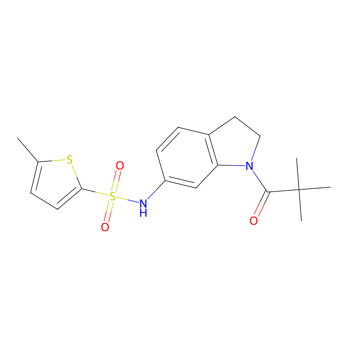 N-[1-(2,2-dimethylpropanoyl)-2,3-dihydro-1H-indol-6-yl]-5-methylthiophene-2-sulfonamide molecular structure, CAS 1040660-13-6