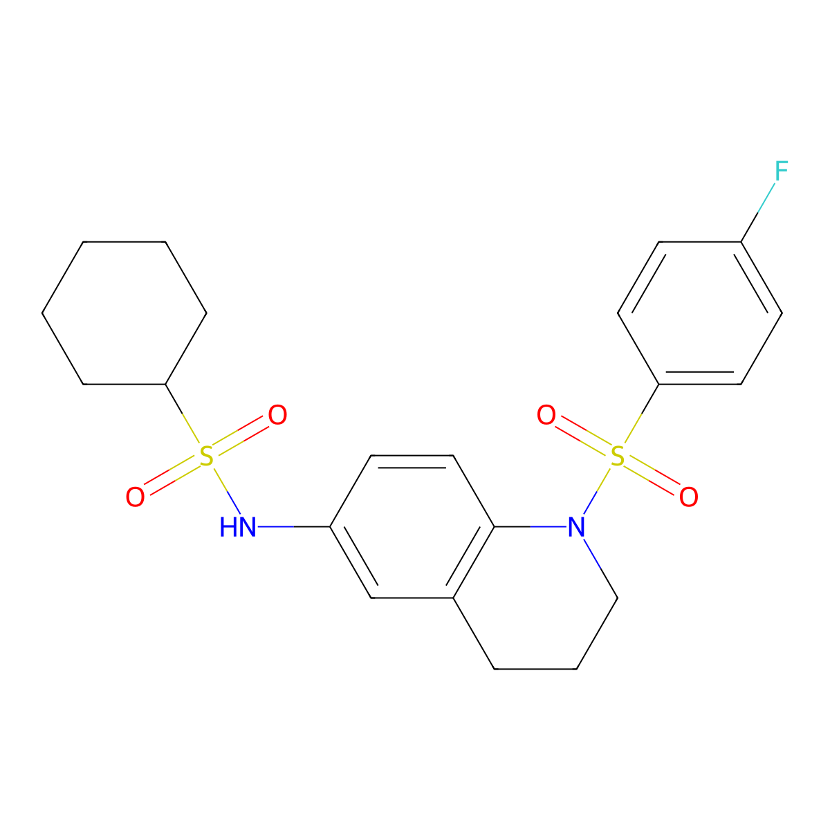 N-[1-(4-fluorobenzenesulfonyl)-1,2,3,4-tetrahydroquinolin-6-yl]cyclohexanesulfonamide molecular structure, CAS 1040660-15-8