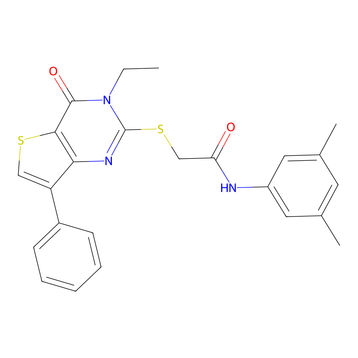 N-(3,5-dimethylphenyl)-2-[(3-ethyl-4-oxo-7-phenyl-3,4-dihydrothieno[3,2-d]pyrimidin-2-yl)thio]acetamide molecular structure, CAS 1040660-17-0
