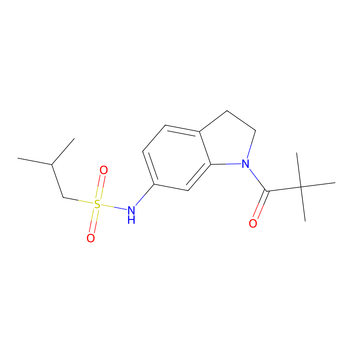 2-methyl-N-(1-pivaloylindolin-6-yl)propane-1-sulfonamide molecular structure, CAS 1040660-19-2