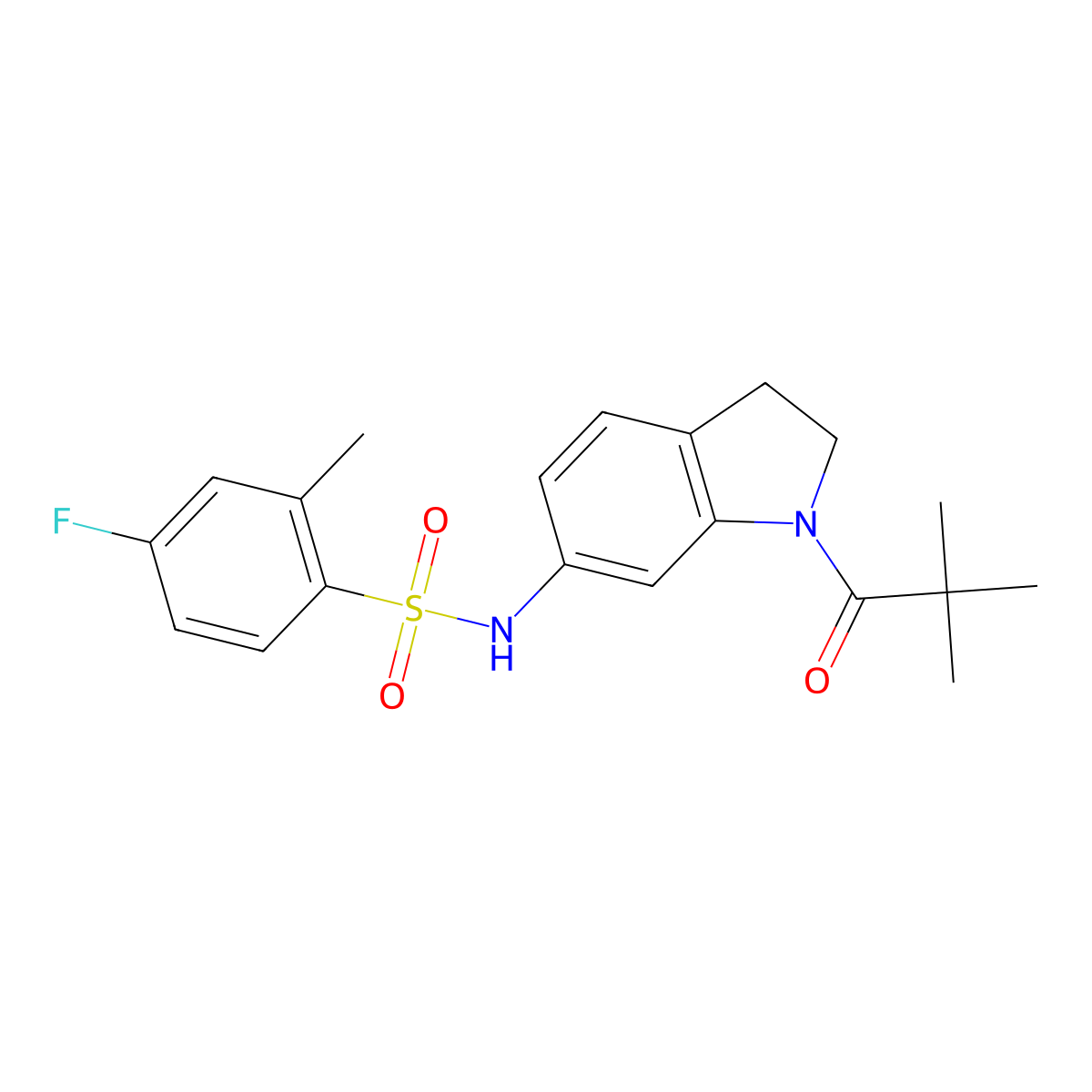 4-fluoro-2-methyl-N-(1-pivaloylindolin-6-yl)benzenesulfonamide molecular structure, CAS 1040660-25-0