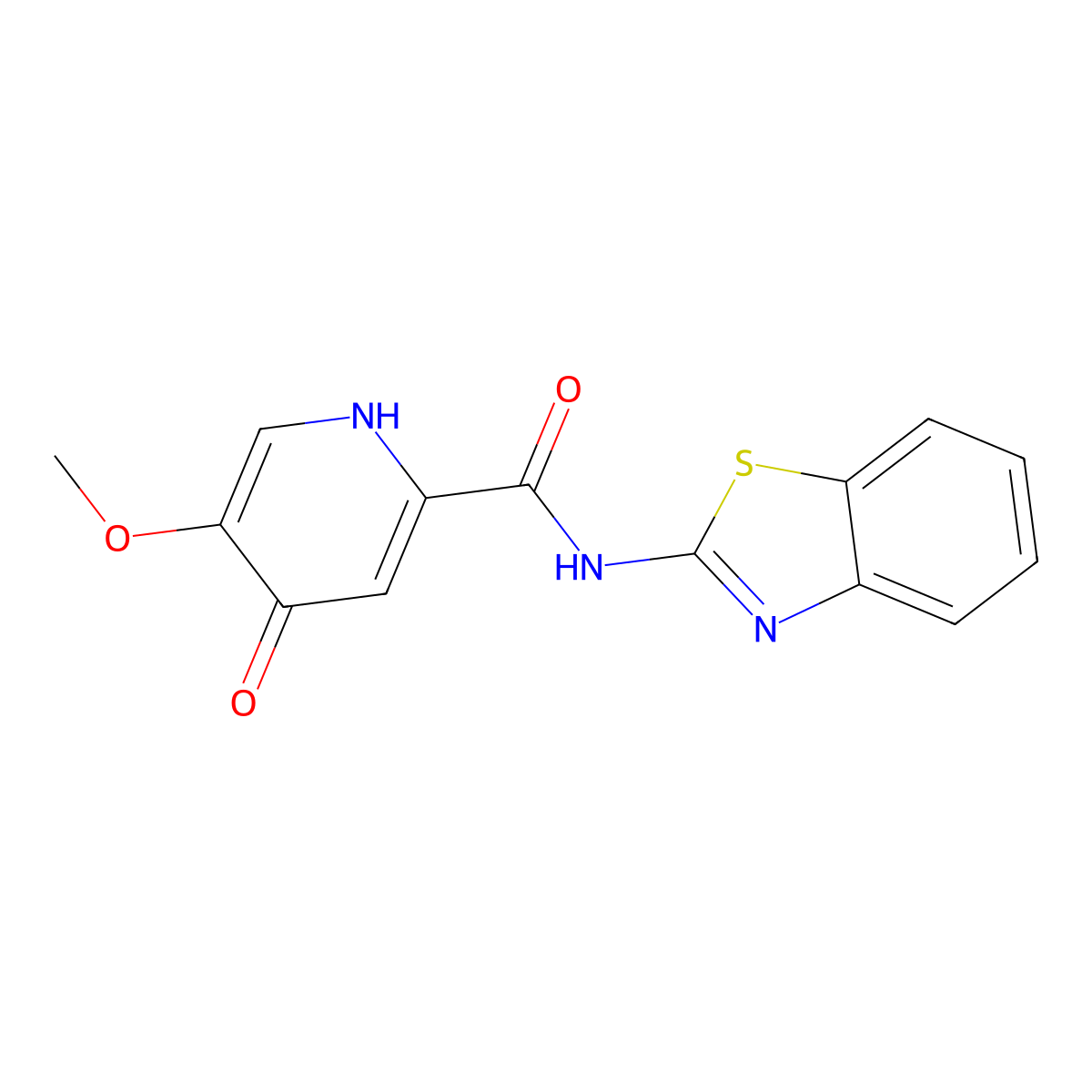 N-(benzo[d]thiazol-2-yl)-5-methoxy-4-oxo-1,4-dihydropyridine-2-carboxamide molecular structure, CAS 1040660-26-1