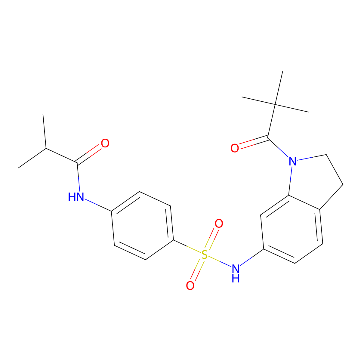 N-(4-(N-(1-pivaloylindolin-6-yl)sulfamoyl)phenyl)isobutyramide molecular structure, CAS 1040660-37-4