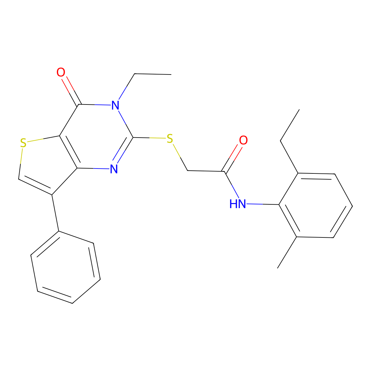 N-(2-ethyl-6-methylphenyl)-2-[(3-ethyl-4-oxo-7-phenyl-3,4-dihydrothieno[3,2-d]pyrimidin-2-yl)thio]acetamide molecular structure, CAS 1040660-40-9
