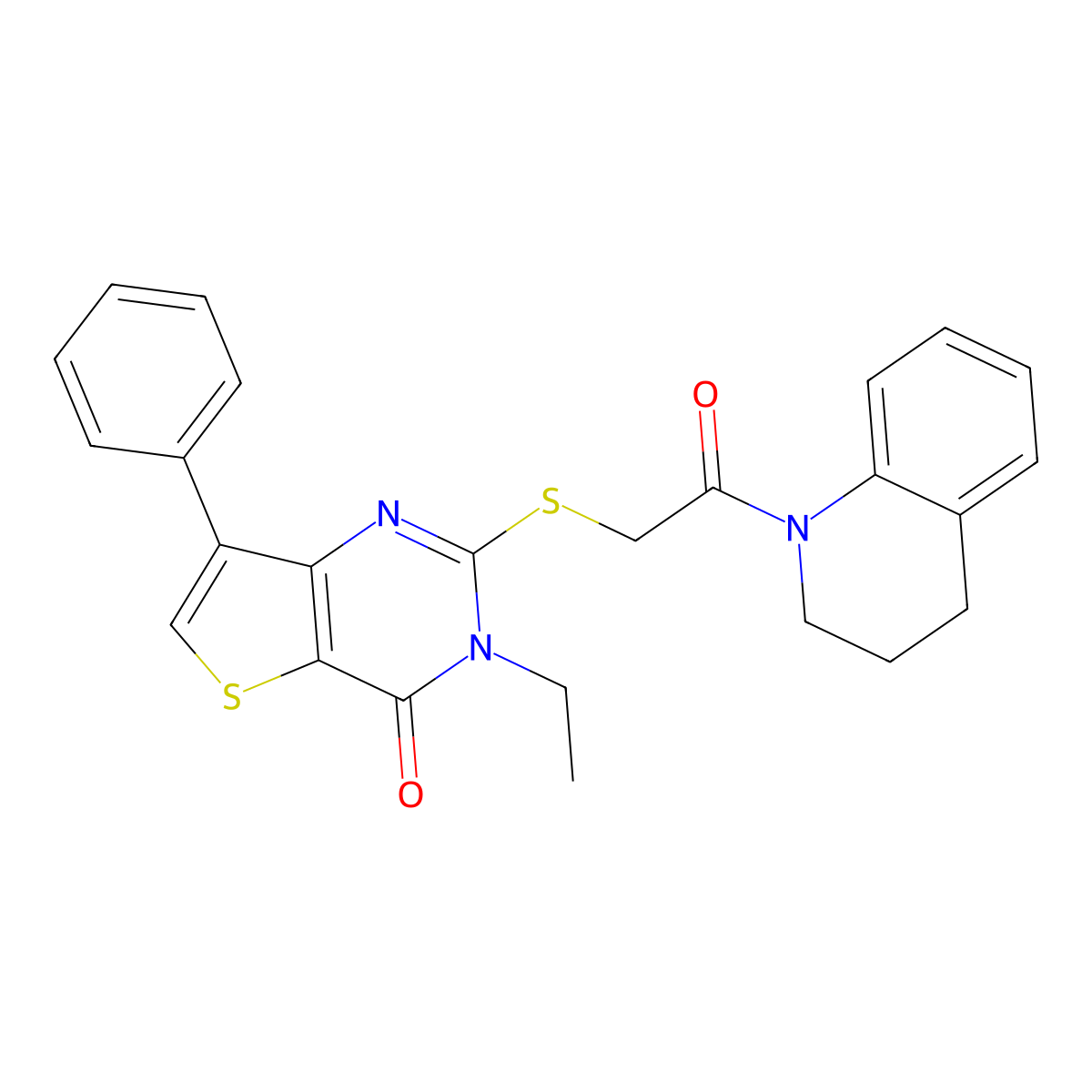 3-ethyl-2-{[2-oxo-2-(1,2,3,4-tetrahydroquinolin-1-yl)ethyl]sulfanyl}-7-phenyl-3H,4H-thieno[3,2-d]pyrimidin-4-one molecular structure, CAS 1040660-46-5