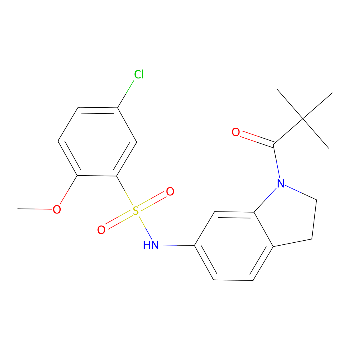 5-chloro-2-methoxy-N-(1-pivaloylindolin-6-yl)benzenesulfonamide molecular structure, CAS 1040660-61-4