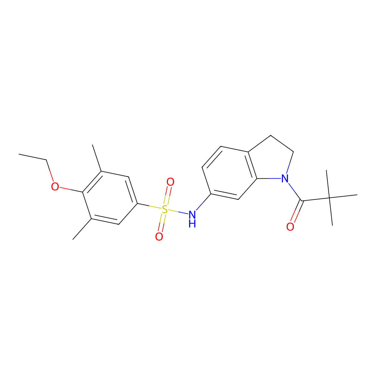 4-ethoxy-3,5-dimethyl-N-(1-pivaloylindolin-6-yl)benzenesulfonamide molecular structure, CAS 1040660-73-8