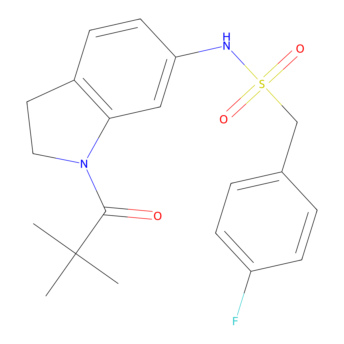 1-(4-fluorophenyl)-N-(1-pivaloylindolin-6-yl)methanesulfonamide molecular structure, CAS 1040660-93-2