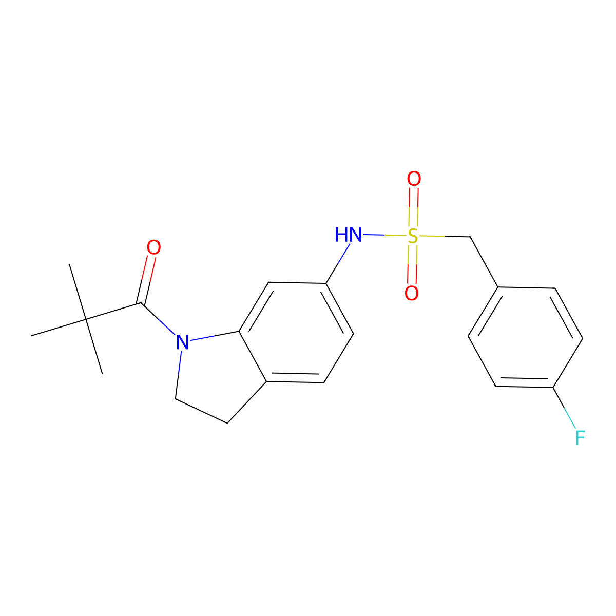 1-(4-fluorophenyl)-N-(1-pivaloylindolin-6-yl)methanesulfonamide molecular structure, CAS 1040660-93-2