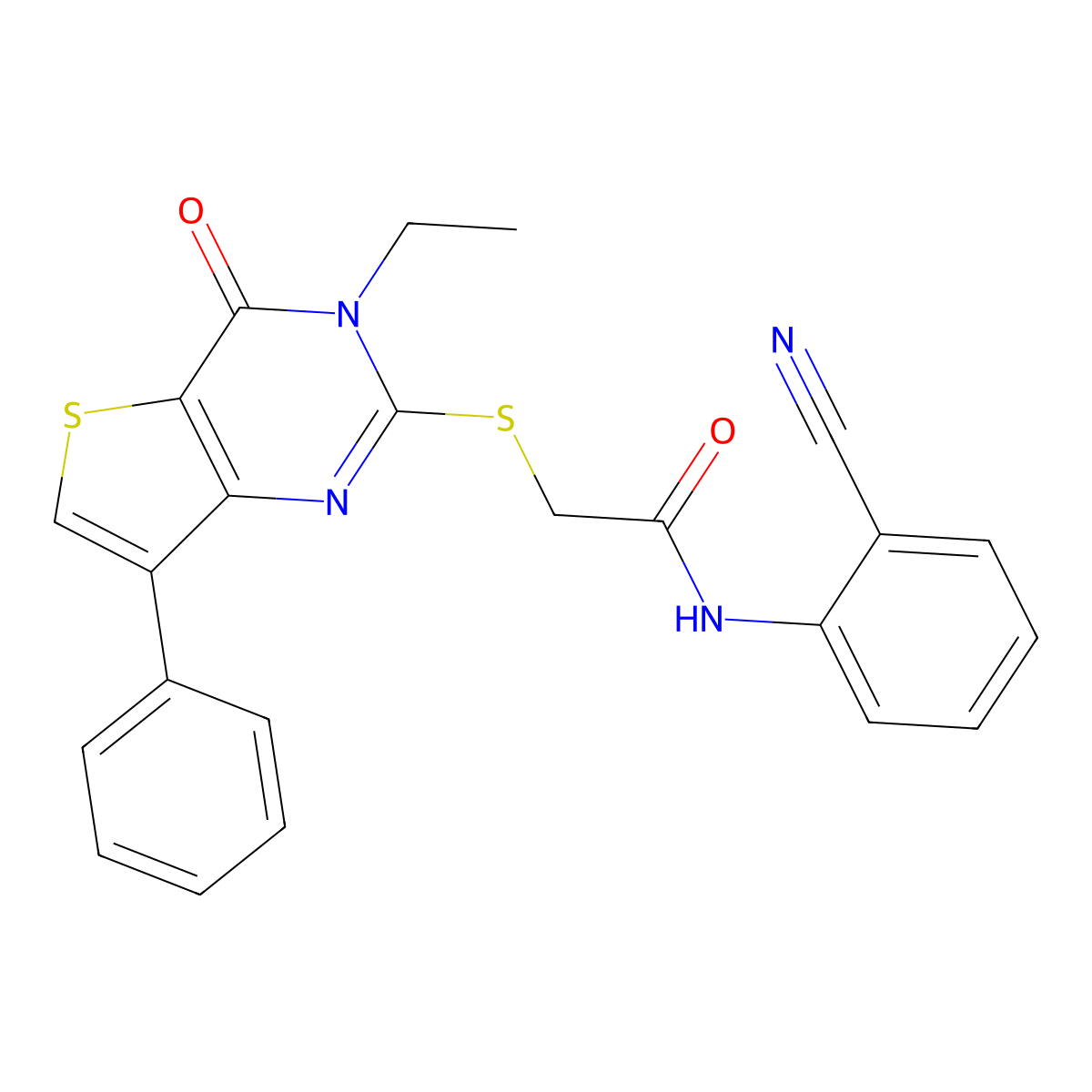 N-(2-cyanophenyl)-2-({3-ethyl-4-oxo-7-phenyl-3H,4H-thieno[3,2-d]pyrimidin-2-yl}sulfanyl)acetamide molecular structure, CAS 1040661-24-2