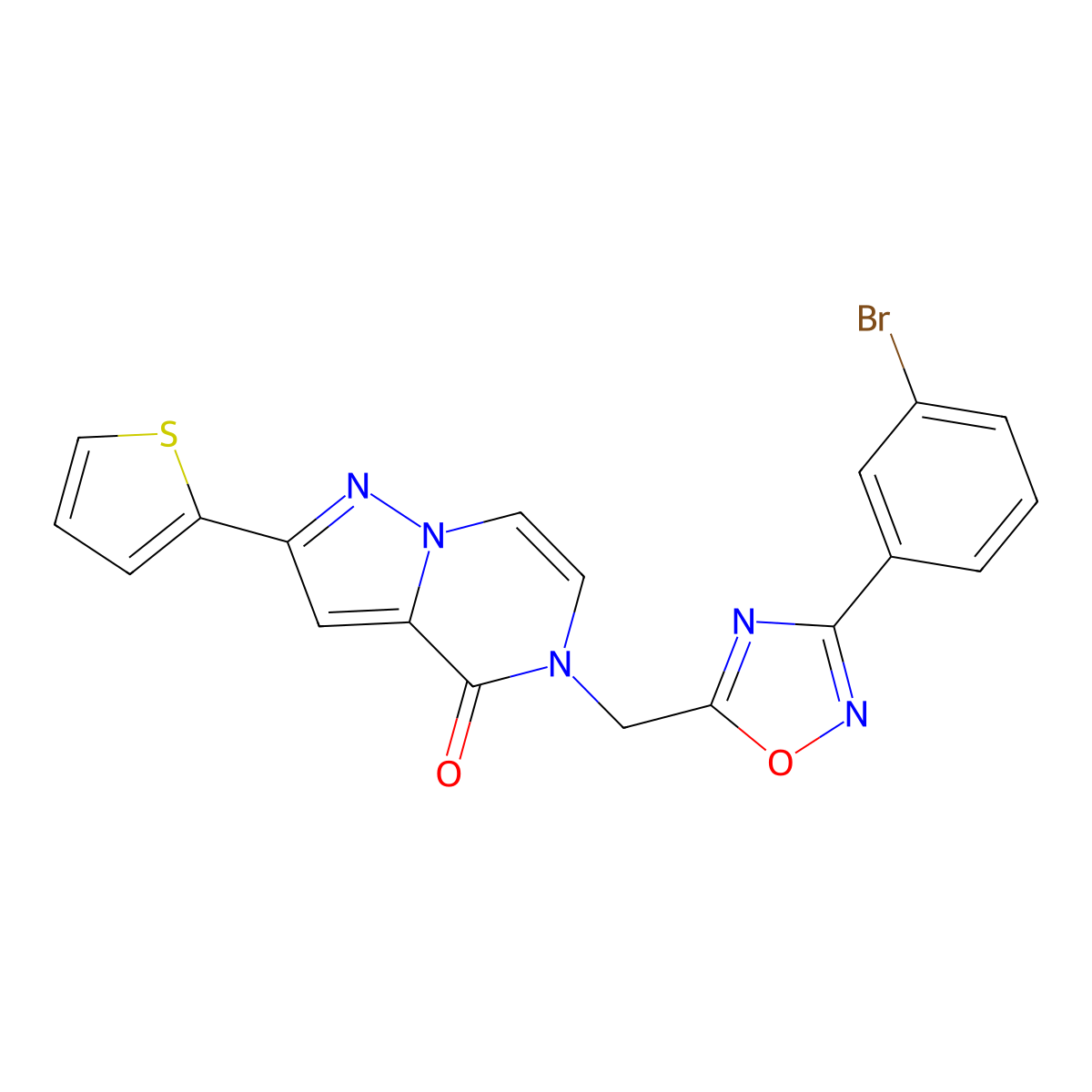 5-{[3-(3-bromophenyl)-1,2,4-oxadiazol-5-yl]methyl}-2-(thiophen-2-yl)-4H,5H-pyrazolo[1,5-a]pyrazin-4-one molecular structure, CAS 1040661-25-3