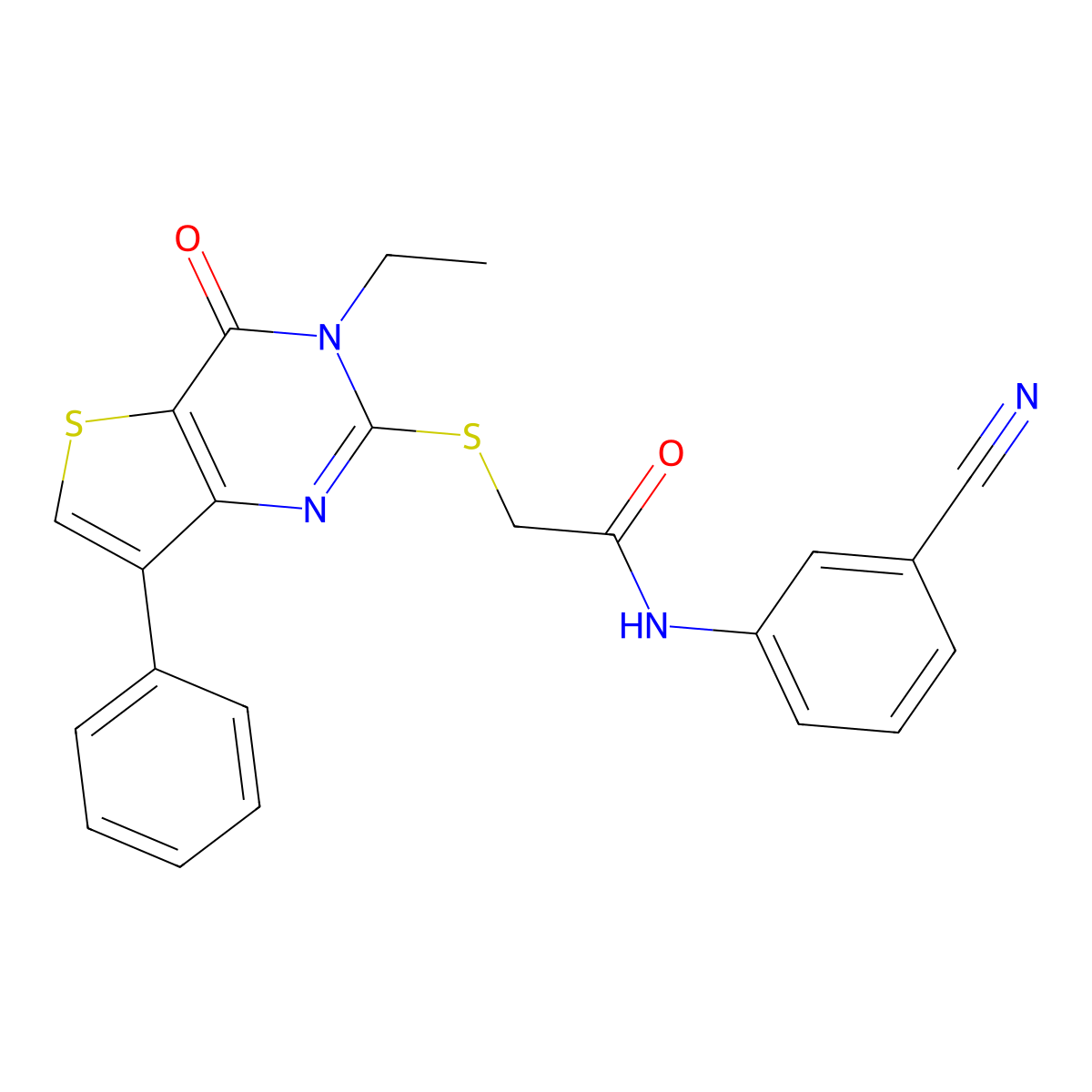 N-(3-cyanophenyl)-2-({3-ethyl-4-oxo-7-phenyl-3H,4H-thieno[3,2-d]pyrimidin-2-yl}sulfanyl)acetamide molecular structure, CAS 1040661-31-1