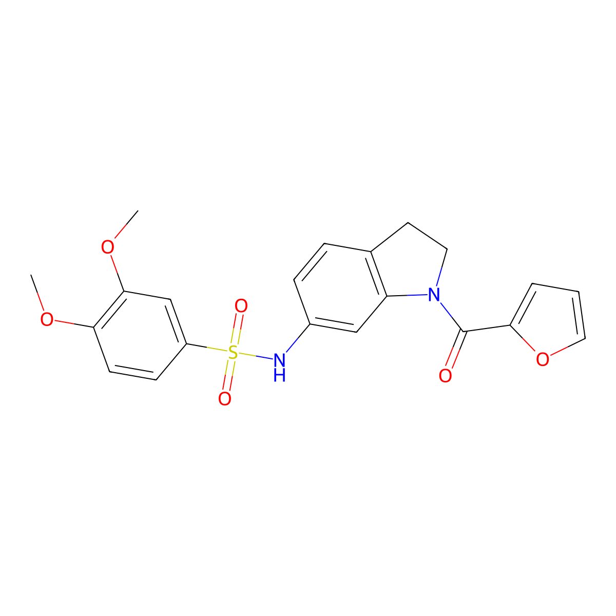 N-(1-(furan-2-carbonyl)indolin-6-yl)-3,4-dimethoxybenzenesulfonamide molecular structure, CAS 1040661-35-5