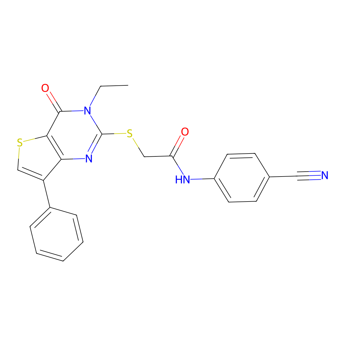 N-(4-cyanophenyl)-2-({3-ethyl-4-oxo-7-phenyl-3H,4H-thieno[3,2-d]pyrimidin-2-yl}sulfanyl)acetamide molecular structure, CAS 1040661-38-8
