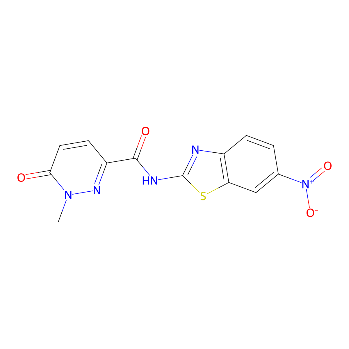 1-methyl-N-(6-nitrobenzo[d]thiazol-2-yl)-6-oxo-1,6-dihydropyridazine-3-carboxamide molecular structure, CAS 1040661-43-5