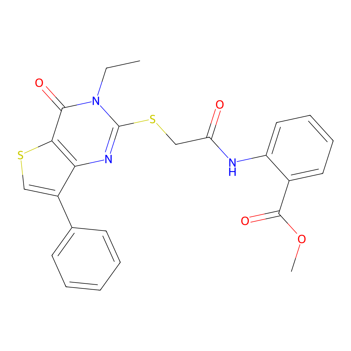 methyl 2-[2-({3-ethyl-4-oxo-7-phenyl-3H,4H-thieno[3,2-d]pyrimidin-2-yl}sulfanyl)acetamido]benzoate molecular structure, CAS 1040661-45-7