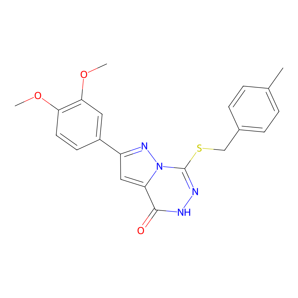 2-(3,4-dimethoxyphenyl)-7-{[(4-methylphenyl)methyl]sulfanyl}-4H,5H-pyrazolo[1,5-d][1,2,4]triazin-4-one molecular structure, CAS 1040661-46-8