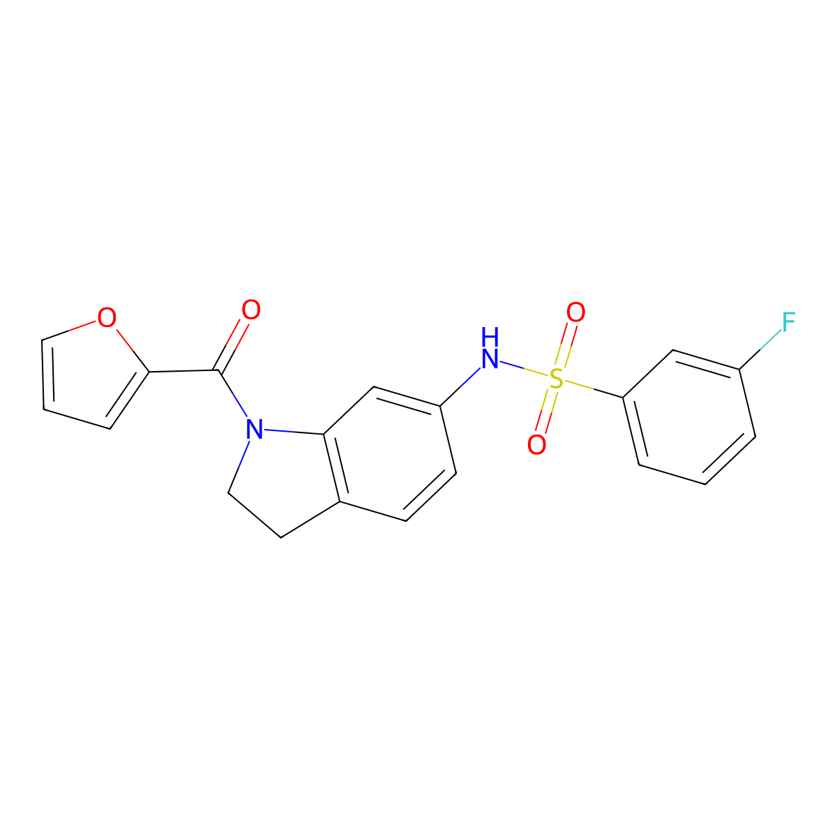 3-fluoro-N-(1-(furan-2-carbonyl)indolin-6-yl)benzenesulfonamide molecular structure, CAS 1040661-49-1
